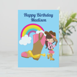 Niedliches Personalisiertes Cowgirl Rainbow Happy Karte