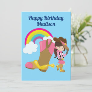 Niedliches Personalisiertes Cowgirl Rainbow Happy  Karte