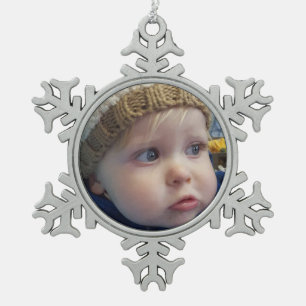 Niedliches Personalisiertes Foto Schneeflocken Zinn-Ornament