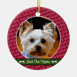 Niedliches Personalisiertes Hundeknochen Rotes Gr Keramik Ornament