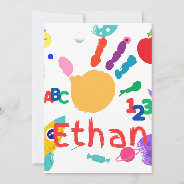 Niedliches Personalisiertes Kid's ABC Handfarbe 12 Einladung (Vorderseite)