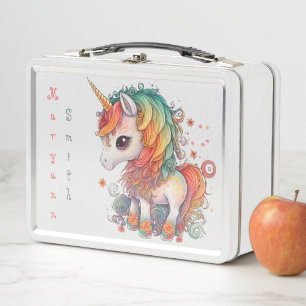 Niedliches Personalisiertes Rainbow Einhorn Lunch Metall Brotdose