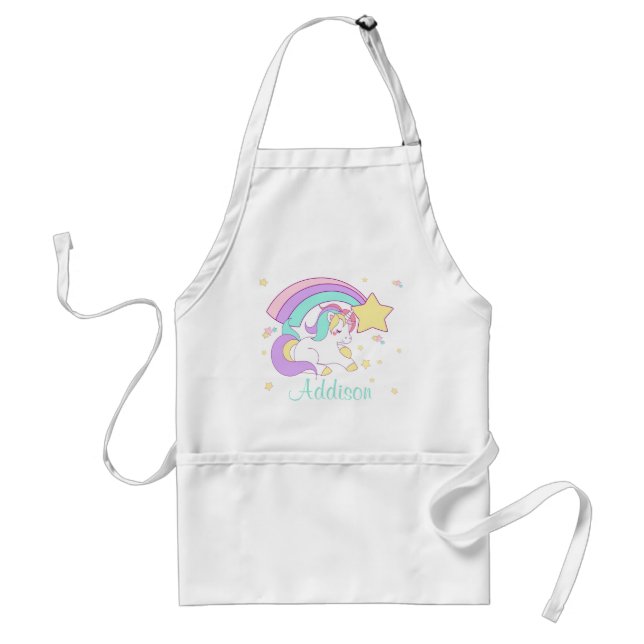Niedliches Personalisiertes Regenbogen-Einhorn Schürze (Vorne)