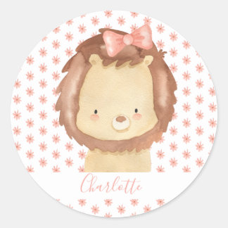 Niedliches Personalisiertes Watercolor Baby Lion P Runder Aufkleber