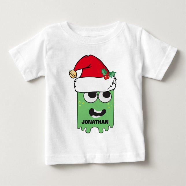 Niedliches Personalisiertes Weihnachtsmonster Baby T-shirt (Vorderseite)