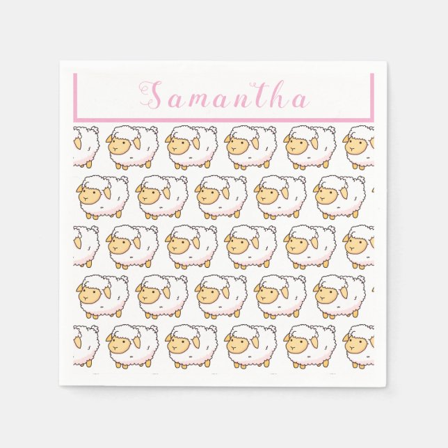 Niedliches Personalisiertes Weißschaf Serviette (Vorderseite)