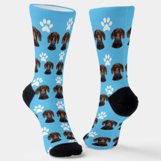 Niedliches Pet-Foto-Muster leuchten Blau und Weiß Socken