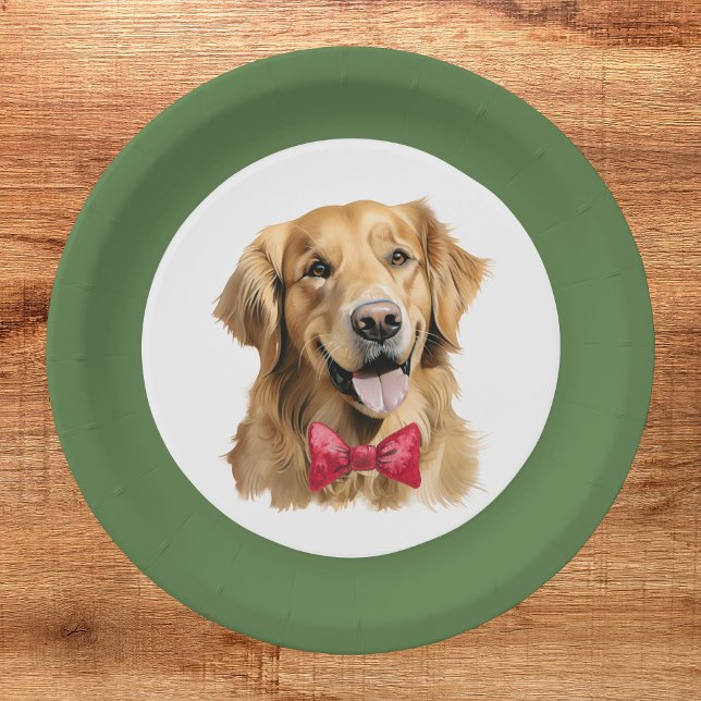 Niedliches Pet Golden Retriever Weihnachtsschild Pappteller (Von Creator hochgeladen)