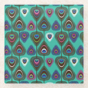 niedliches Pfauenfedermuster Glasuntersetzer