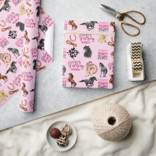 Niedliches Pferd Cowgirl Birthday Geschenkpapier