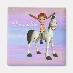 Niedliches Pferd & Girl Personalisiert Magnet