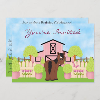 Niedliches Pferd ~ Hübscher Rosa Stall zum Geburts Einladung