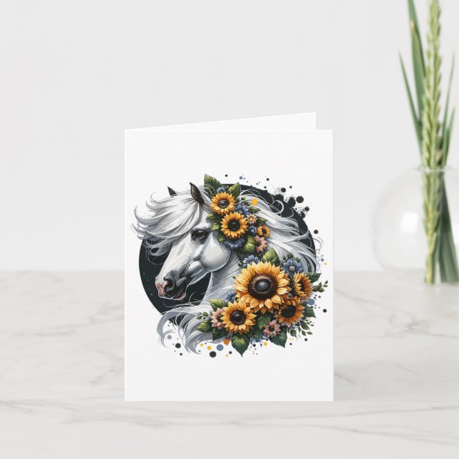 Niedliches Pferd mit Sonnenblumen Karte (Vorderseite)