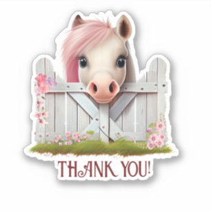 Niedliches Pferd Pony Pink Danke Custom Cut Vinyl Aufkleber