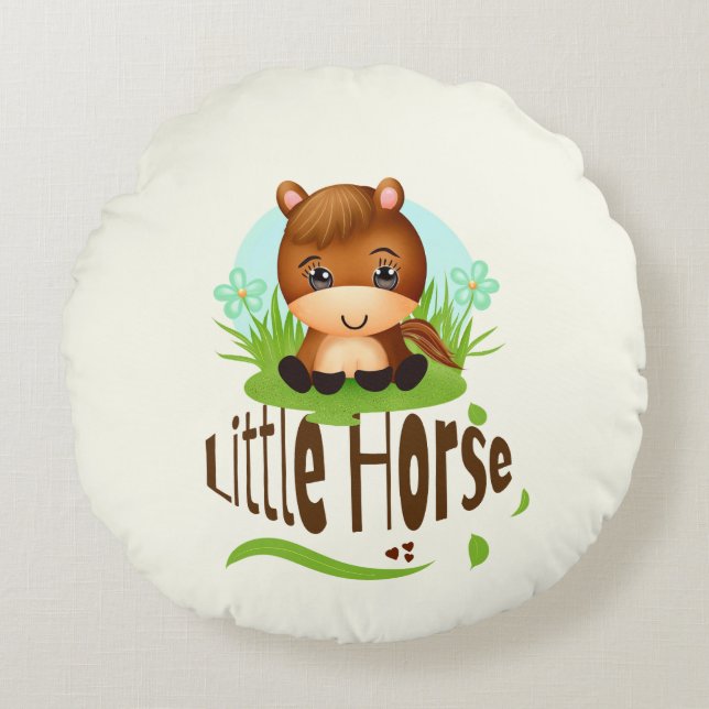Niedliches Pferd Rundes Kissen (Vorderseite)