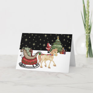 Niedliches Pferd, Schlitten und Weihnachtsgeschenk Feiertagskarte