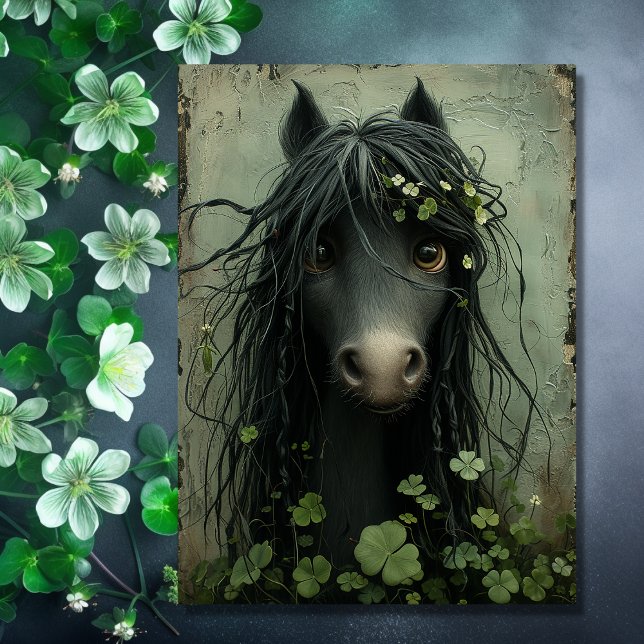 Niedliches Pferd und Kleeblätter St. Patrick's Day Karte (Front - Cute Horse and Shamrocks St. Patrick's Day Card)
