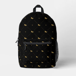 Niedliches Pferdemuster Schwarz & Gold Bedruckter Rucksack