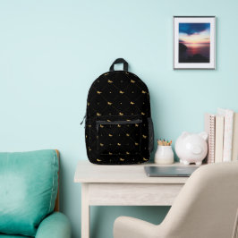 Niedliches Pferdemuster Schwarz & Gold Bedruckter Rucksack
