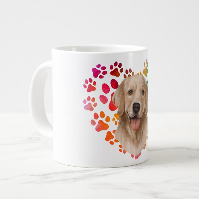 Niedliches Pfoten Herzgolden Hund Welpen Haustier  Jumbo-Tasse (Vorderseite Links)