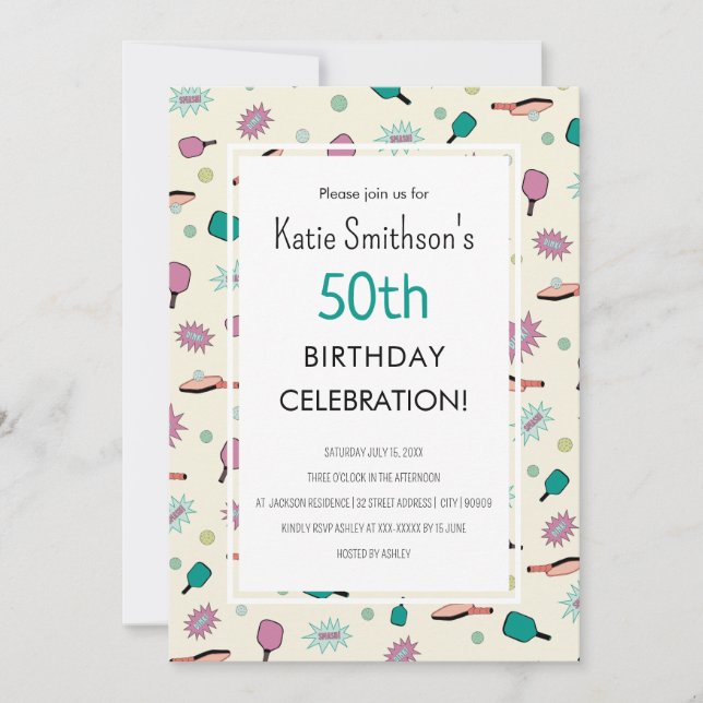 Niedliches Pickleball Party 50. Geburtstag Einladu Einladung (Vorderseite)