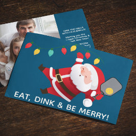 Niedliches Pickleball Santa Blue Weihnachts-Foto Feiertagskarte