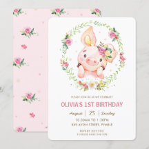 Niedliches Piggy Pink Blumengrün Wreath Geburtstag