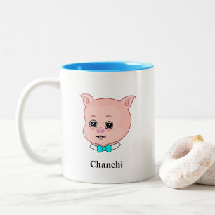 Niedliches Piglet Cartoon und Kalligrafie Zweifarbige Tasse
