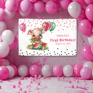 Niedliches Piglet Ess Wassermelone Geburtstag Banner