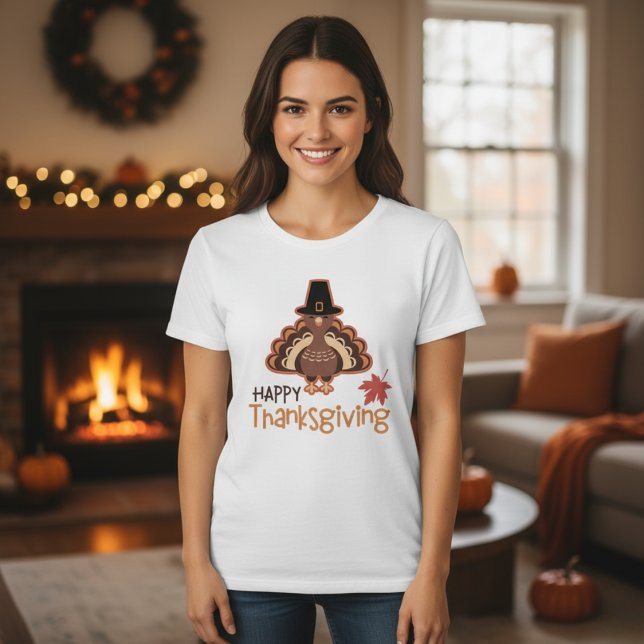 Niedliches Pilgrim Türkei glückliches Erntedankfes T-Shirt (Cute Pilgrim Turkey Happy Thanksgiving T-Shirt)