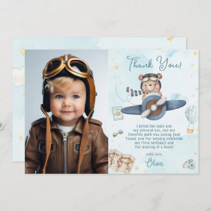Niedliches Pilotprogramm Teddy Bear Blue Flugzeug Dankeskarte