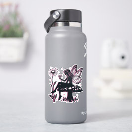 Niedliches Pilz- und Blume Schwarz/Rosa Aufkleber