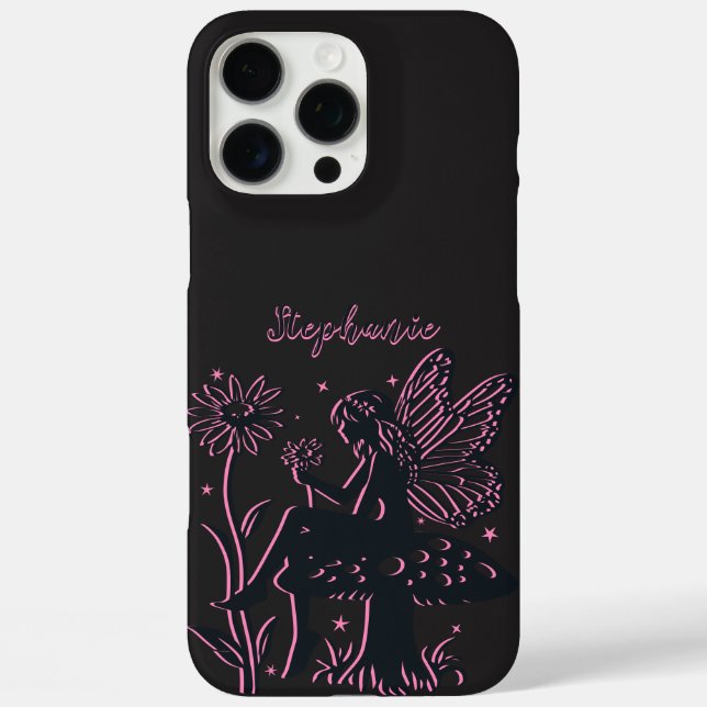 Niedliches Pilz- und Blume Schwarz/Rosa Case-Mate iPhone Hülle (Rückseite)