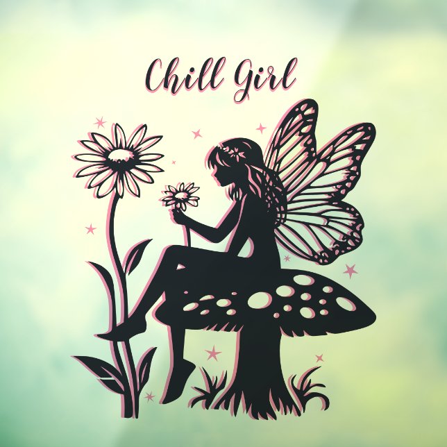 Niedliches Pilz- und Blume Schwarz/Rosa Fensteraufkleber (Blatt 3)