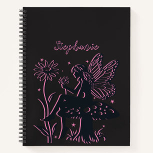 Niedliches Pilz- und Blume Schwarz/Rosa Notizbuch