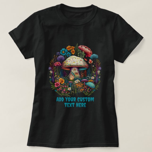 Niedliches Pilzhaus Blumen, Pilzliebhaber T-Shirt (Design vorne)