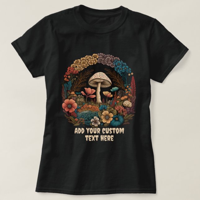 Niedliches Pilzhaus Blumen, Pilzliebhaber T-Shirt (Design vorne)
