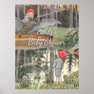 Niedliches Pilzholz Froschwader Kinderdusche Begrü Poster