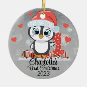 Niedliches Pinguin Baby's First Christmas Silver Keramik Ornament