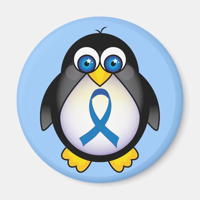 Niedliches Pinguin Blue Ribbon-Bewusstsein Magnet (Vorne)