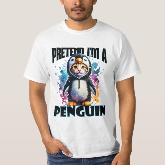 Niedliches Pinguin Cat Design für spielerische Kre T-Shirt (Vorderseite)