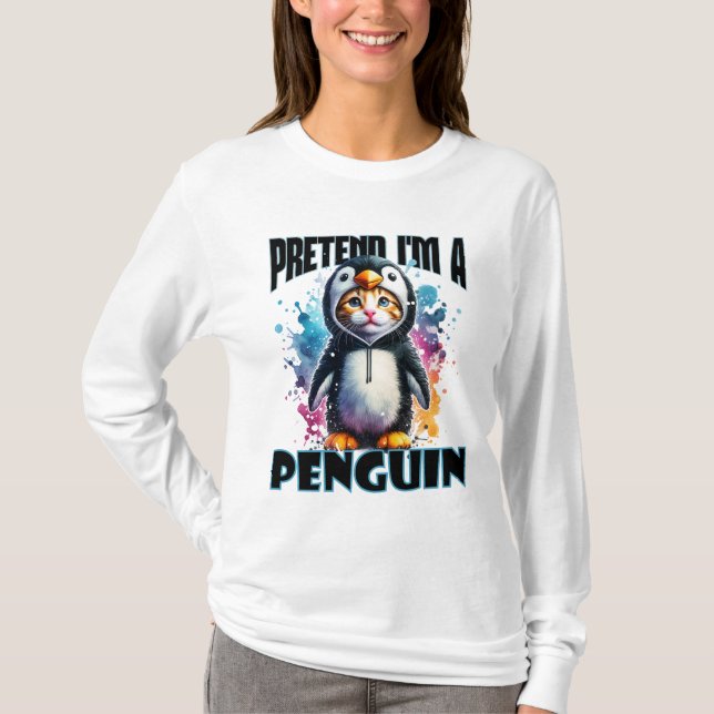 Niedliches Pinguin Cat Design für spielerische Kre T-Shirt (Vorderseite)