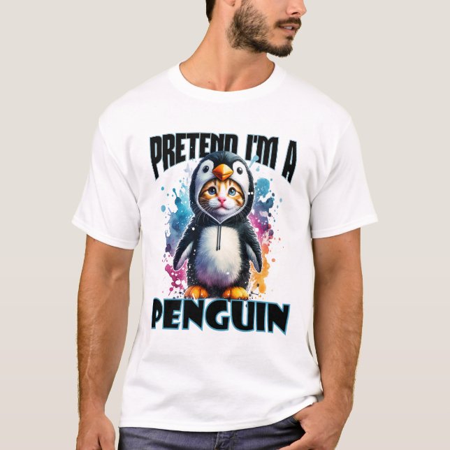 Niedliches Pinguin Cat Design für spielerische Kre T-Shirt (Vorderseite)