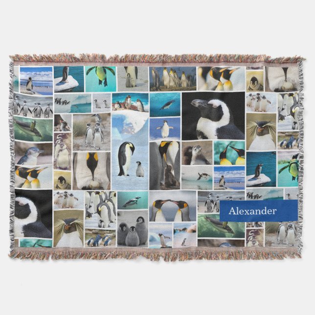 Niedliches Pinguin-Foto-Collage-Muster mit Vorname Decke (Vorderseite)
