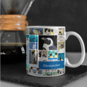 Niedliches Pinguin-Foto-Collage-Muster mit Vorname Kaffeetasse