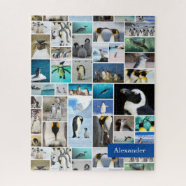 Niedliches Pinguin-Foto-Collage-Muster mit Vorname Puzzle