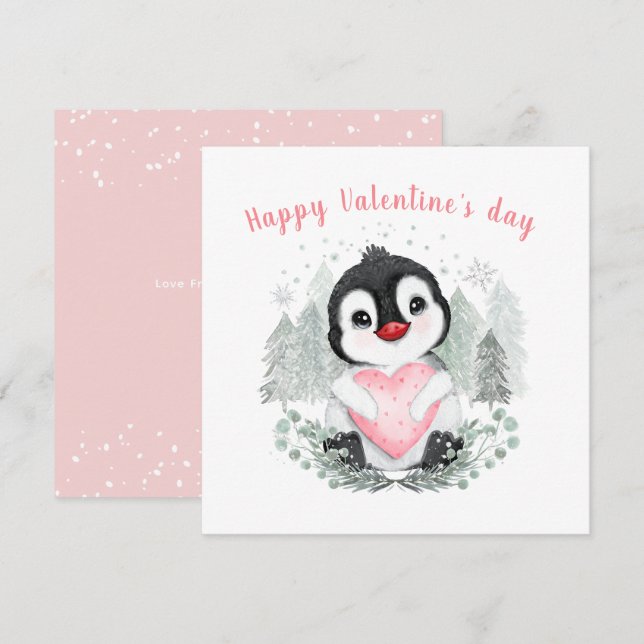 Niedliches Pinguin Girl 1. Valentinstag Square Car Karte (Vorne/Hinten)