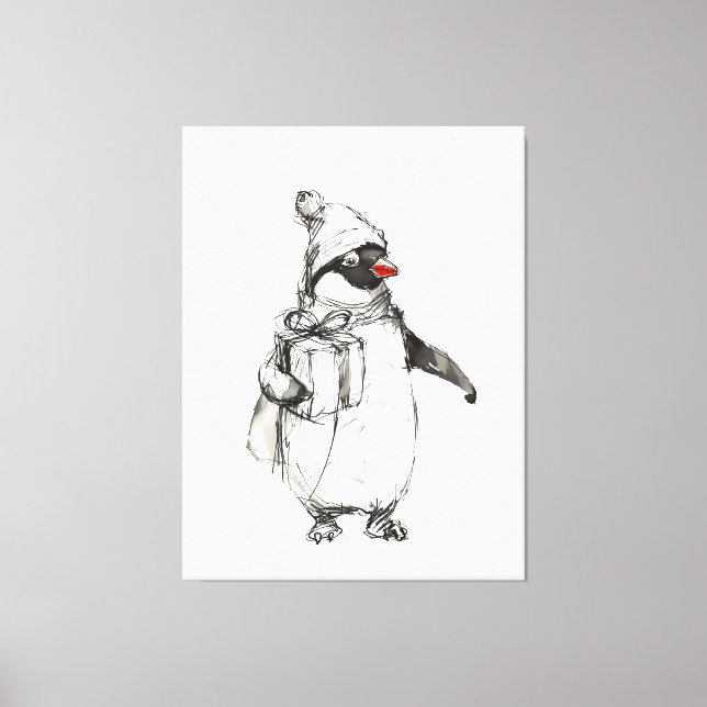Niedliches Pinguin-Holding-Geschenk Leinwanddruck (Vorderseite)