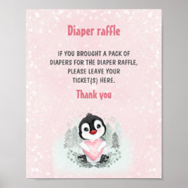 Niedliches Pinguin Pink Babydusche Windeln Raffelz Poster