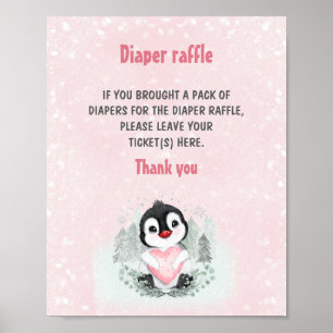 Niedliches Pinguin Pink Babydusche Windeln Raffelz Poster